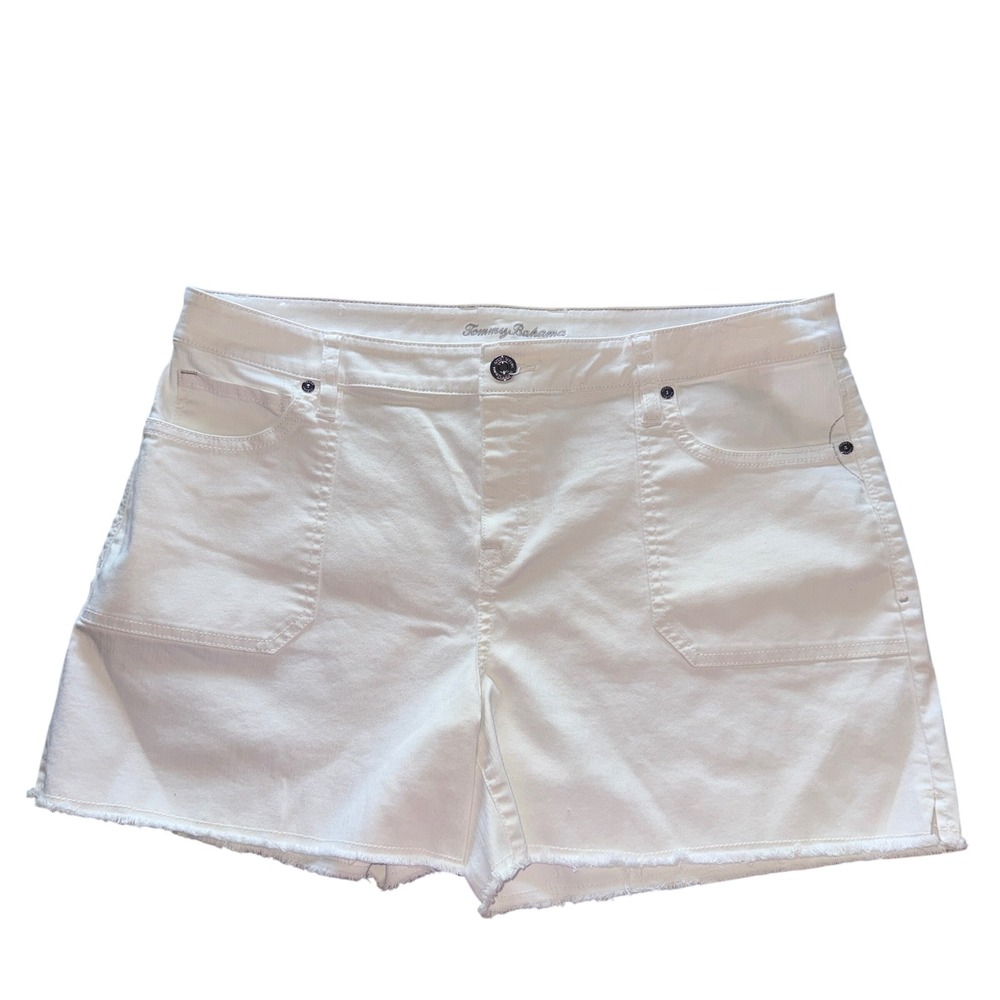 Tommy Bahama Ella Twill Shorts 14 White Raw Hem Mid Rise Denim Casual
